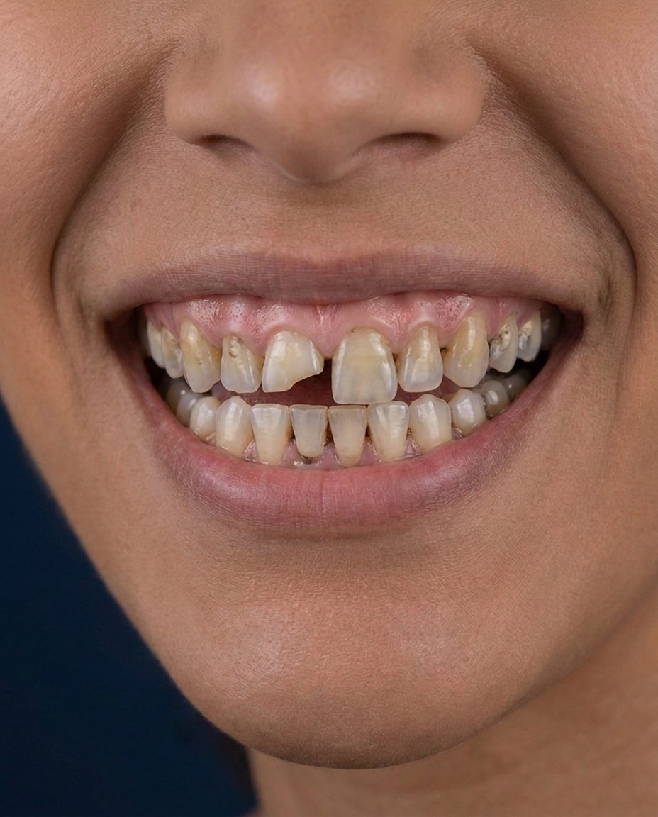 Before: failing, worn teeth