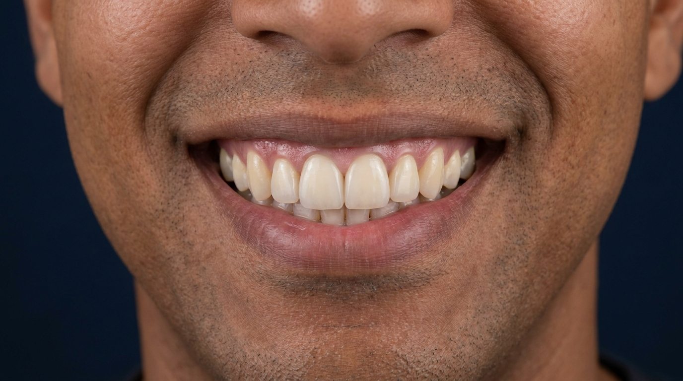 After: two crowns matched to the neighboring teeth