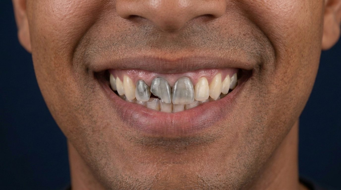 Before: two damaged front teeth